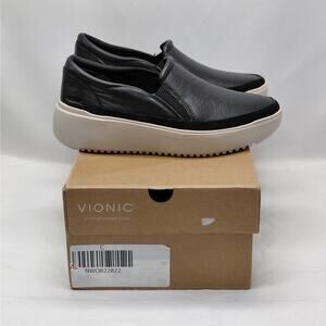 Vionic Womens Slip On Sneaker Loafer Size 6 Wide Black Leather Comfort Platform